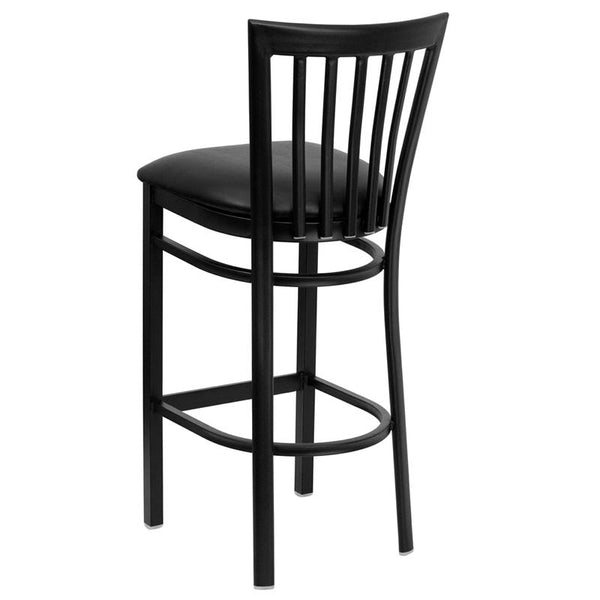 Flash Furniture HERCULES Series Black School House Back Metal Restaurant Barstool - Black Vinyl Seat - XU-DG6R8BSCH-BAR-BLKV-GG