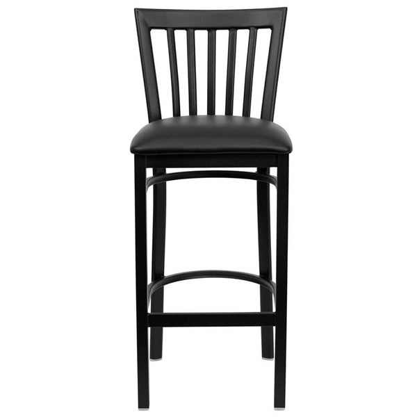 Flash Furniture HERCULES Series Black School House Back Metal Restaurant Barstool - Black Vinyl Seat - XU-DG6R8BSCH-BAR-BLKV-GG