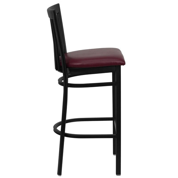 Flash Furniture HERCULES Series Black School House Back Metal Restaurant Barstool - Burgundy Vinyl Seat - XU-DG6R8BSCH-BAR-BURV-GG