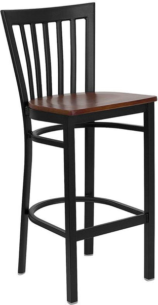 Flash Furniture HERCULES Series Black School House Back Metal Restaurant Barstool - Cherry Wood Seat - XU-DG6R8BSCH-BAR-CHYW-GG