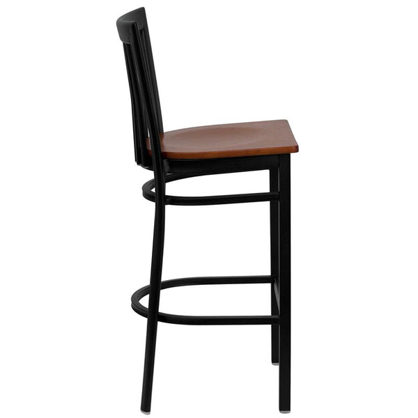 Flash Furniture HERCULES Series Black School House Back Metal Restaurant Barstool - Cherry Wood Seat - XU-DG6R8BSCH-BAR-CHYW-GG