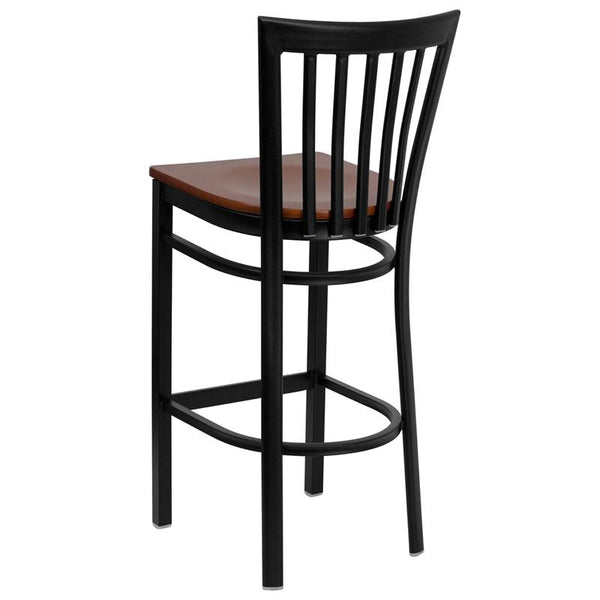 Flash Furniture HERCULES Series Black School House Back Metal Restaurant Barstool - Cherry Wood Seat - XU-DG6R8BSCH-BAR-CHYW-GG