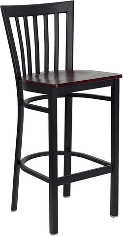 Flash Furniture HERCULES Series Black School House Back Metal Restaurant Barstool - Mahogany Wood Seat - XU-DG6R8BSCH-BAR-MAHW-GG