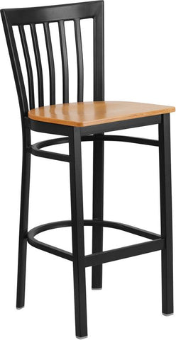 Flash Furniture HERCULES Series Black School House Back Metal Restaurant Barstool - Natural Wood Seat - XU-DG6R8BSCH-BAR-NATW-GG