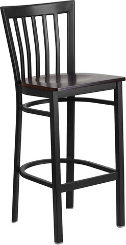 Flash Furniture HERCULES Series Black School House Back Metal Restaurant Barstool - Walnut Wood Seat - XU-DG6R8BSCH-BAR-WALW-GG