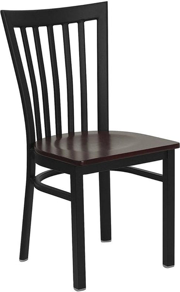 Flash Furniture HERCULES Series Black School House Back Metal Restaurant Chair - Mahogany Wood Seat - XU-DG6Q4BSCH-MAHW-GG