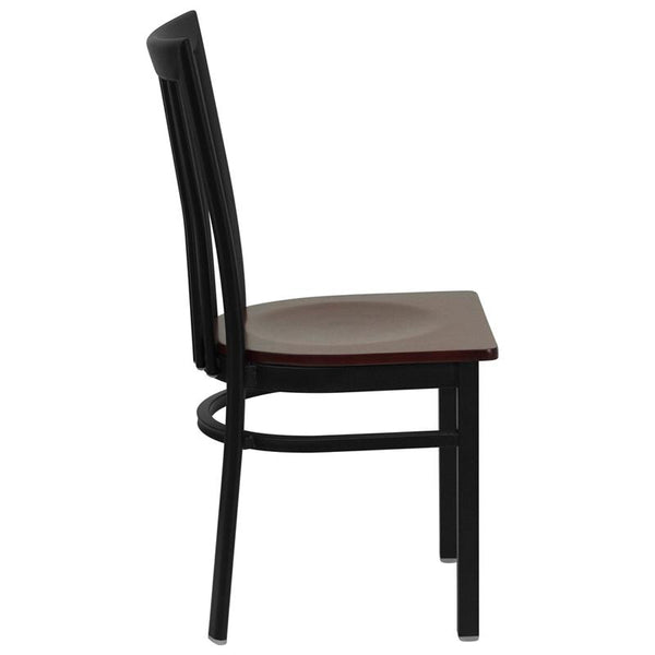 Flash Furniture HERCULES Series Black School House Back Metal Restaurant Chair - Mahogany Wood Seat - XU-DG6Q4BSCH-MAHW-GG