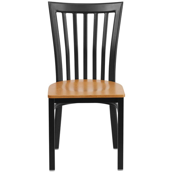Flash Furniture HERCULES Series Black School House Back Metal Restaurant Chair - Natural Wood Seat - XU-DG6Q4BSCH-NATW-GG