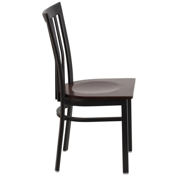 Flash Furniture HERCULES Series Black School House Back Metal Restaurant Chair - Walnut Wood Seat - XU-DG6Q4BSCH-WALW-GG