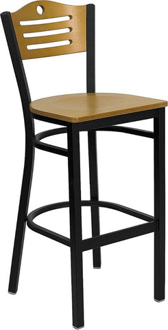 Flash Furniture HERCULES Series Black Slat Back Metal Restaurant Barstool - Natural Wood Back & Seat - XU-DG-6H3B-SLAT-BAR-NATW-GG