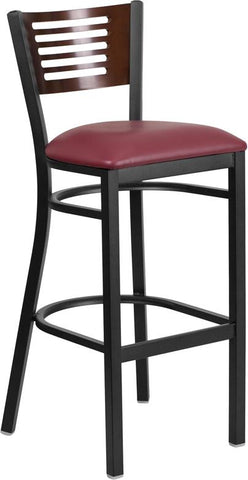 Flash Furniture HERCULES Series Black Slat Back Metal Restaurant Barstool - Walnut Wood Back, Burgundy Vinyl Seat - XU-DG-6H1B-WAL-BAR-BURV-GG