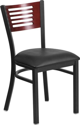 Flash Furniture HERCULES Series Black Slat Back Metal Restaurant Chair - Mahogany Wood Back, Black Vinyl Seat - XU-DG-6G5B-MAH-BLKV-GG