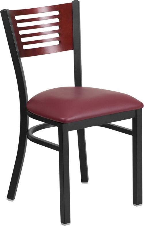 Flash Furniture HERCULES Series Black Slat Back Metal Restaurant Chair - Mahogany Wood Back, Burgundy Vinyl Seat - XU-DG-6G5B-MAH-BURV-GG