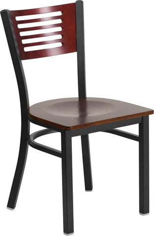 Flash Furniture HERCULES Series Black Slat Back Metal Restaurant Chair - Mahogany Wood Back & Seat - XU-DG-6G5B-MAH-MTL-GG