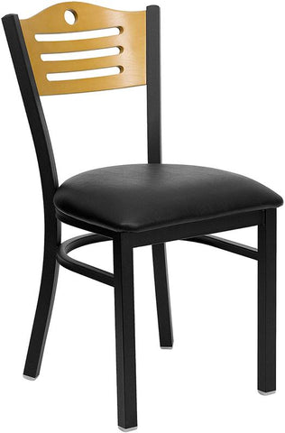 Flash Furniture HERCULES Series Black Slat Back Metal Restaurant Chair - Natural Wood Back, Black Vinyl Seat - XU-DG-6G7B-SLAT-BLKV-GG