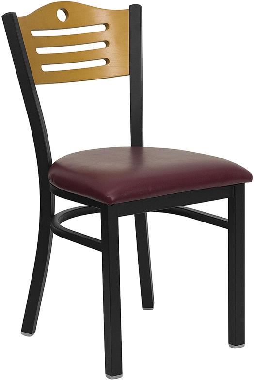 Flash Furniture HERCULES Series Black Slat Back Metal Restaurant Chair - Natural Wood Back, Burgundy Vinyl Seat - XU-DG-6G7B-SLAT-BURV-GG
