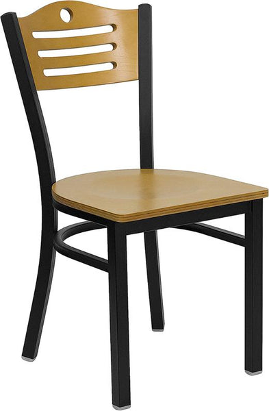 Flash Furniture HERCULES Series Black Slat Back Metal Restaurant Chair - Natural Wood Back & Seat - XU-DG-6G7B-SLAT-NATW-GG