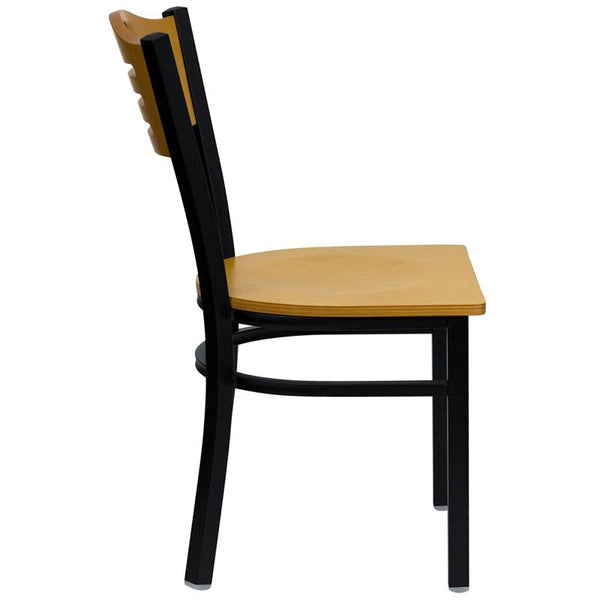 Flash Furniture HERCULES Series Black Slat Back Metal Restaurant Chair - Natural Wood Back & Seat - XU-DG-6G7B-SLAT-NATW-GG