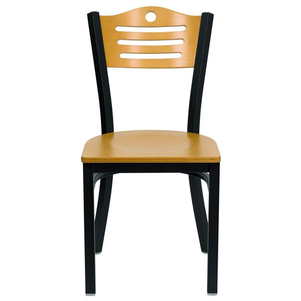 Flash Furniture HERCULES Series Black Slat Back Metal Restaurant Chair - Natural Wood Back & Seat - XU-DG-6G7B-SLAT-NATW-GG