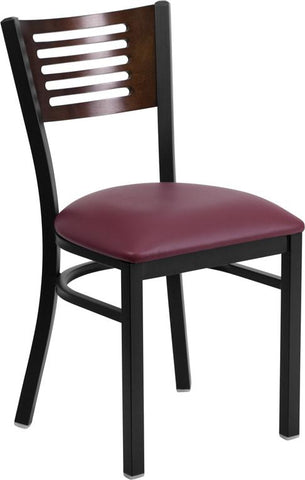 Flash Furniture HERCULES Series Black Slat Back Metal Restaurant Chair - Walnut Wood Back, Burgundy Vinyl Seat - XU-DG-6G5B-WAL-BURV-GG