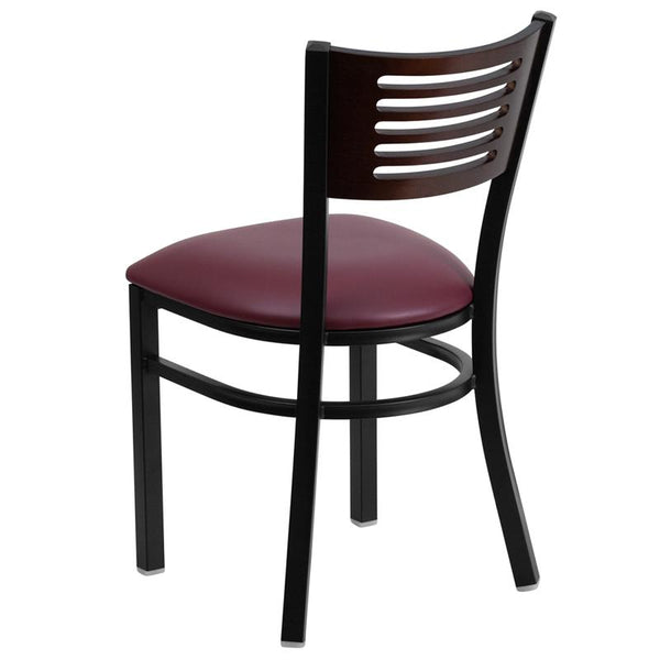 Flash Furniture HERCULES Series Black Slat Back Metal Restaurant Chair - Walnut Wood Back, Burgundy Vinyl Seat - XU-DG-6G5B-WAL-BURV-GG