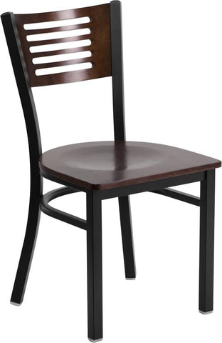 Flash Furniture HERCULES Series Black Slat Back Metal Restaurant Chair - Walnut Wood Back & Seat - XU-DG-6G5B-WAL-MTL-GG