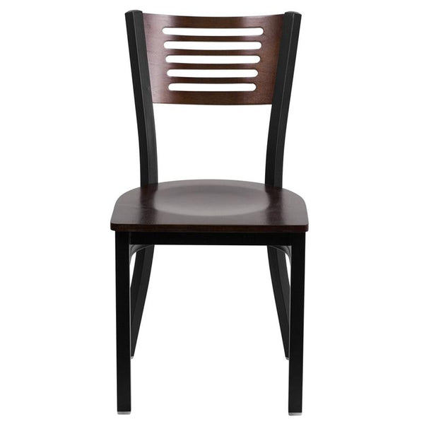 Flash Furniture HERCULES Series Black Slat Back Metal Restaurant Chair - Walnut Wood Back & Seat - XU-DG-6G5B-WAL-MTL-GG