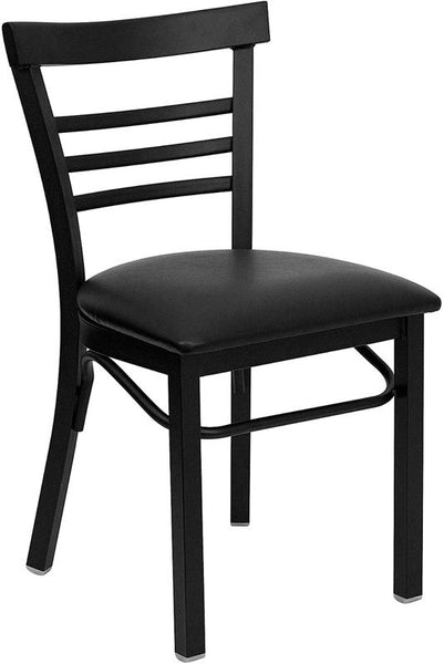 Flash Furniture HERCULES Series Black Three-Slat Ladder Back Metal Restaurant Chair - Black Vinyl Seat - XU-DG6Q6B1LAD-BLKV-GG