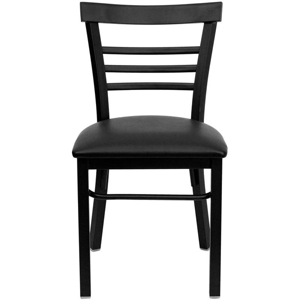 Flash Furniture HERCULES Series Black Three-Slat Ladder Back Metal Restaurant Chair - Black Vinyl Seat - XU-DG6Q6B1LAD-BLKV-GG