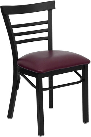 Flash Furniture HERCULES Series Black Three-Slat Ladder Back Metal Restaurant Chair - Burgundy Vinyl Seat - XU-DG6Q6B1LAD-BURV-GG