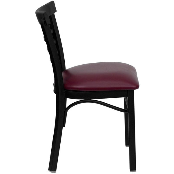 Flash Furniture HERCULES Series Black Three-Slat Ladder Back Metal Restaurant Chair - Burgundy Vinyl Seat - XU-DG6Q6B1LAD-BURV-GG