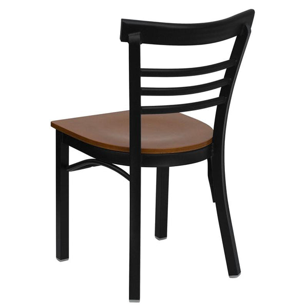 Flash Furniture HERCULES Series Black Three-Slat Ladder Back Metal Restaurant Chair - Cherry Wood Seat - XU-DG6Q6B1LAD-CHYW-GG