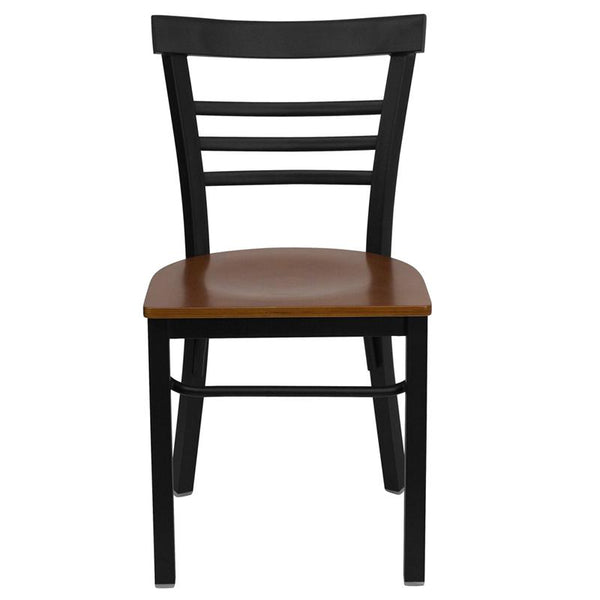 Flash Furniture HERCULES Series Black Three-Slat Ladder Back Metal Restaurant Chair - Cherry Wood Seat - XU-DG6Q6B1LAD-CHYW-GG