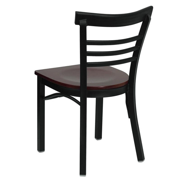 Flash Furniture HERCULES Series Black Three-Slat Ladder Back Metal Restaurant Chair - Mahogany Wood Seat - XU-DG6Q6B1LAD-MAHW-GG