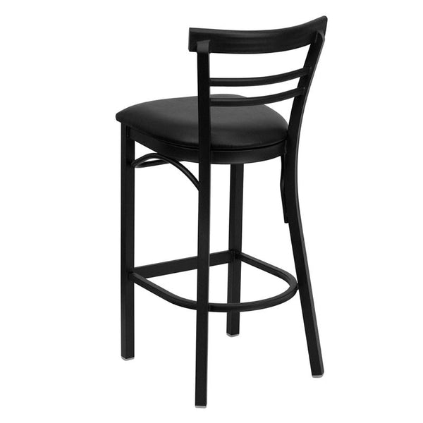 Flash Furniture HERCULES Series Black Two-Slat Ladder Back Metal Restaurant Barstool - Black Vinyl Seat - XU-DG6R9BLAD-BAR-BLKV-GG