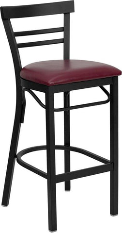 Flash Furniture HERCULES Series Black Two-Slat Ladder Back Metal Restaurant Barstool - Burgundy Vinyl Seat - XU-DG6R9BLAD-BAR-BURV-GG