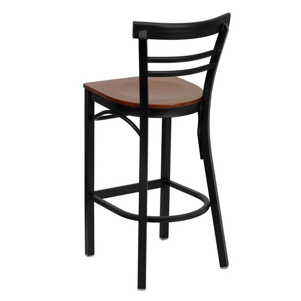 Flash Furniture HERCULES Series Black Two-Slat Ladder Back Metal Restaurant Barstool - Cherry Wood Seat - XU-DG6R9BLAD-BAR-CHYW-GG