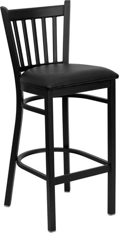 Flash Furniture HERCULES Series Black Vertical Back Metal Restaurant Barstool - Black Vinyl Seat - XU-DG-6R6B-VRT-BAR-BLKV-GG