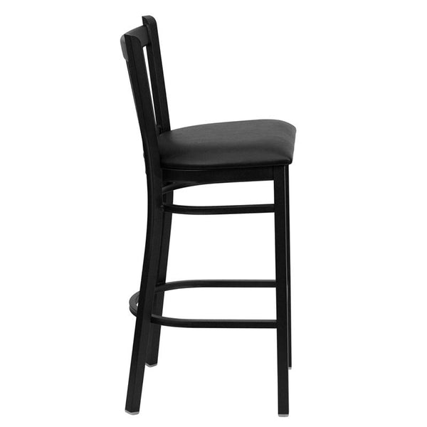 Flash Furniture HERCULES Series Black Vertical Back Metal Restaurant Barstool - Black Vinyl Seat - XU-DG-6R6B-VRT-BAR-BLKV-GG