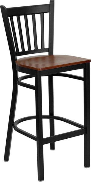 Flash Furniture HERCULES Series Black Vertical Back Metal Restaurant Barstool - Cherry Wood Seat - XU-DG-6R6B-VRT-BAR-CHYW-GG