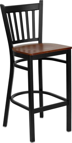 Flash Furniture HERCULES Series Black Vertical Back Metal Restaurant Barstool - Cherry Wood Seat - XU-DG-6R6B-VRT-BAR-CHYW-GG