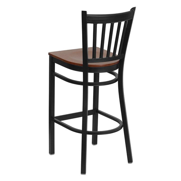 Flash Furniture HERCULES Series Black Vertical Back Metal Restaurant Barstool - Cherry Wood Seat - XU-DG-6R6B-VRT-BAR-CHYW-GG