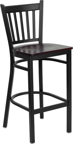 Flash Furniture HERCULES Series Black Vertical Back Metal Restaurant Barstool - Mahogany Wood Seat - XU-DG-6R6B-VRT-BAR-MAHW-GG