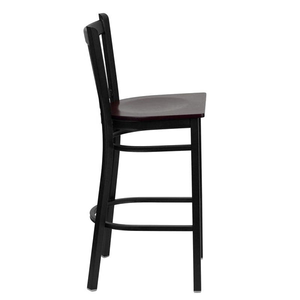 Flash Furniture HERCULES Series Black Vertical Back Metal Restaurant Barstool - Mahogany Wood Seat - XU-DG-6R6B-VRT-BAR-MAHW-GG