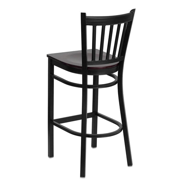 Flash Furniture HERCULES Series Black Vertical Back Metal Restaurant Barstool - Mahogany Wood Seat - XU-DG-6R6B-VRT-BAR-MAHW-GG
