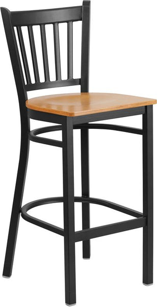 Flash Furniture HERCULES Series Black Vertical Back Metal Restaurant Barstool - Natural Wood Seat - XU-DG-6R6B-VRT-BAR-NATW-GG