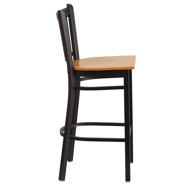 Flash Furniture HERCULES Series Black Vertical Back Metal Restaurant Barstool - Natural Wood Seat - XU-DG-6R6B-VRT-BAR-NATW-GG