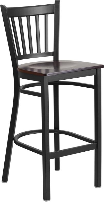 Flash Furniture HERCULES Series Black Vertical Back Metal Restaurant Barstool - Walnut Wood Seat - XU-DG-6R6B-VRT-BAR-WALW-GG