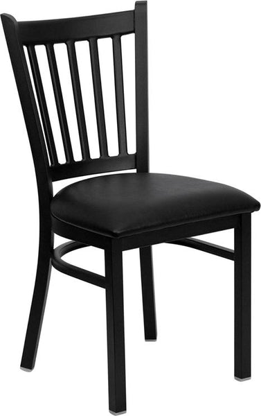 Flash Furniture HERCULES Series Black Vertical Back Metal Restaurant Chair - Black Vinyl Seat - XU-DG-6Q2B-VRT-BLKV-GG