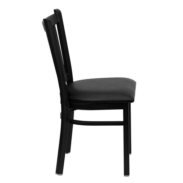Flash Furniture HERCULES Series Black Vertical Back Metal Restaurant Chair - Black Vinyl Seat - XU-DG-6Q2B-VRT-BLKV-GG